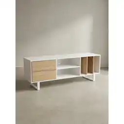 Netto Marken-Discount TV-Lowboard mit Eiche-Dekor, Schubladen und offenes Regal, modern, Weiß 150x40x55 cm Angebot