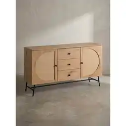 Netto Marken-Discount Sideboard – Eiche-Dekor/Rattan, 140x80x40cm, 2 Türen, 3 Schubladen, hoch Angebot