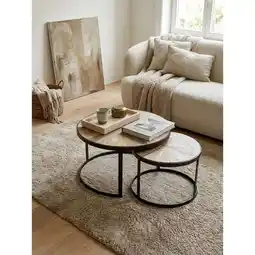 Netto Marken-Discount Couchtisch 2er Set Massivholz Metall Rund, Mango 60x60x40 cm Angebot
