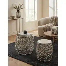 Netto Marken-Discount Satztisch Set – rund, Aluminium Silber, Aststruktur, 2-teilig, modern Angebot