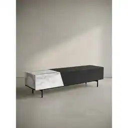Netto Marken-Discount TV-Lowboard mit Eiche-Dekor, Türen und Schublade, modern, Weiß-Schwarz 150x40x40 cm Angebot