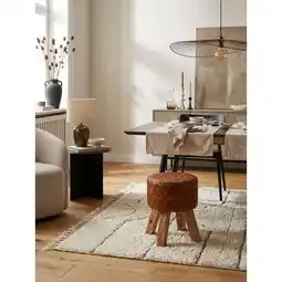 Netto Marken-Discount Sitzhocker – Echtleder/Massivholz, 35x46x35 cm, rund, Turnbock-Design Angebot