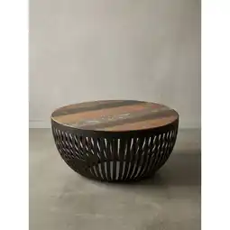 Netto Marken-Discount Couchtisch in Dunkelbraun mit Metallgestell im Industrial Design, Maße: 70x33x70cm Angebot