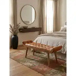 Netto Marken-Discount Sitzbank – Leder/Massivholz, 125x50x38 cm, Chesterfield-Design, ohne Lehne Angebot