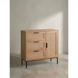 Netto Marken-Discount Kommode – Eiche-Dekor/Rattan, 80x82x36cm, 3 Schubladen, 1 Tür, modern Angebot