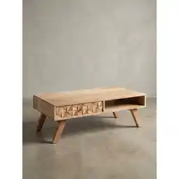 Netto Marken-Discount Couchtisch Akazie Massivholz mit Schublade 95x35x50cm Landhaus Braun Angebot