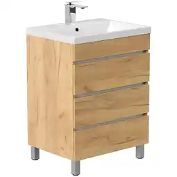 Netto Marken-Discount Stand Badmöbel Fellini 60 SoftClose eiche gold mit drei grifflosen Schubladen Angebot