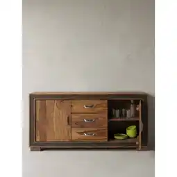 Netto Marken-Discount Sideboard – Massivholz mit Kunstleder, 160x44x80cm, rustikal, mit Türen und Schubladen Angebot