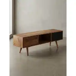 Netto Marken-Discount TV-Lowboard Massivholz, 2 Türen und Fach, Vintage-Stil, Schwarz 140x35x45 cm Angebot