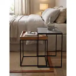 Netto Marken-Discount Couchtisch Set – 2-teilig Eckig Mango Massivholz Steinoptik Metall Industrial Angebot