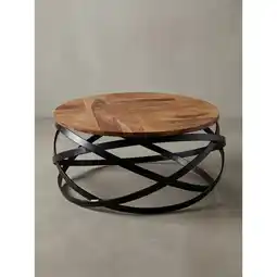 Netto Marken-Discount Couchtisch rund aus Massivholz und Metall in Braun, 60x30x60 cm, Industrial Design Angebot
