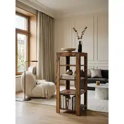 Netto Marken-Discount Regal Massivholz 4 Fächer Landhausstil MUMBAI, Dunkelbraun 44x44x105 cm Angebot