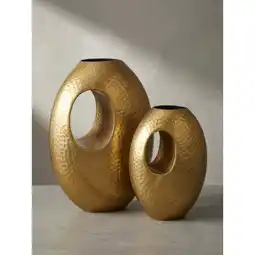 Netto Marken-Discount Vase 2er Set Aluminium mit Tragegriff Hammerschlag Modern Handgefertigt, Gold 29x17x39 cm Angebot