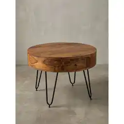 Netto Marken-Discount Couchtisch rund Braun, Massivholz mit Metallgestell, 60x44.5x60 cm, inklusive Schubladen Angebot