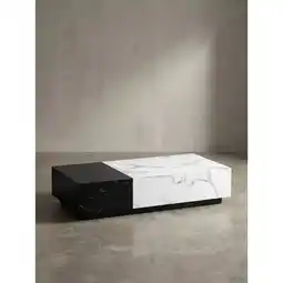 Netto Marken-Discount Couchtisch Weiß Schwarz Marmor-Optik 120x60x28 cm mit Schubladen und Stauraum Angebot