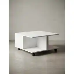 Netto Marken-Discount Couchtisch mit Rollen, 2 Schubladen und Fächern, Weiß 70x70x36 cm Angebot