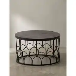 Netto Marken-Discount Couchtisch Rund in Schwarz aus Mango Massivholz mit Metallgestell, 60x60x36cm, Industrial Design Angebot