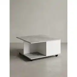 Netto Marken-Discount Couchtisch mit Rollen, 2 Schubladen und Fächern, Hellgrau 70x70x36 cm Angebot