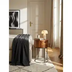 Netto Marken-Discount Nachttisch Mango Massivholz Metall Rund Schublade Stauraum, Dunkelbraun 40x40x60 cm Angebot