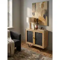 Netto Marken-Discount Sideboard – Mango Massivholz/Steinoptik, 80x75x35cm, 2 Türen, klein, mit Metallgestell Angebot