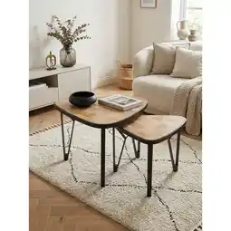 Netto Marken-Discount Couchtisch Set – Mango Akazie Massivholz Metall Dreieckig 2-teilig Angebot