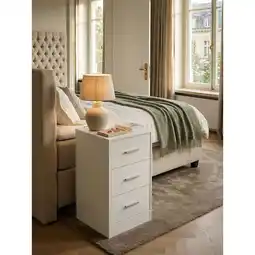 Netto Marken-Discount Nachttisch Holz 3 Schubladen Extra Hoch FOGGIA, Weiß 38x35x68 cm Angebot