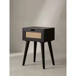 Netto Marken-Discount Nachttisch – Mango Massivholz/Rattan, 40x60x30 cm, Schwarz, 1 Schublade, Wiener Geflecht Angebot