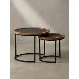 Netto Marken-Discount Couchtisch Set – 2-teilig Rund Mango Massivholz Steinoptik Metall Braun Anthrazit Angebot