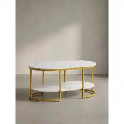Netto Marken-Discount Couchtisch mit Marmor Optik, rechteckig, Ablage, goldenes Metallgestell, Weiß 100x60x45 cm Angebot