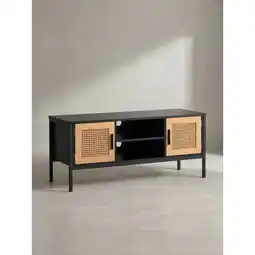 Netto Marken-Discount Lowboard Schwarz Eiche-Dekor Zeitloser Stil 110x48x40 cm mit Wiener Geflecht und Türen Angebot
