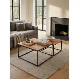Netto Marken-Discount Couchtisch Set – 2-teilig Eckig Akazie Massivholz Metallgestell Angebot