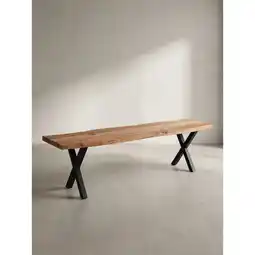 Netto Marken-Discount Esszimmerbank Massivholz Metall Baumkante X-Beine, Akazie 160x40x46 cm Angebot
