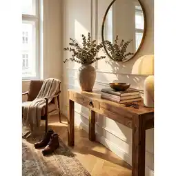 Netto Marken-Discount Konsolentisch Massivholz Schublade Landhausstil MUMBAI, Akazie 40x120x70 cm Angebot