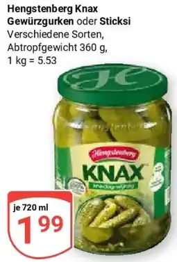 Globus Hengstenberg Knax Gewürzgurken oder Sticksi Angebot