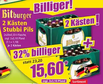 Norma Bitburger 2 Kästen Stubbi Pils 2x20x0,33L Angebot