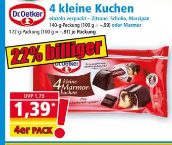 Norma Dr. Oetker 4 Kleine Kuchen einzeln verpackt-Zitrone, Schoko, Marzipan 140g Packung oder Marmor Angebot