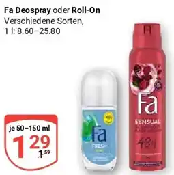 Globus Fa Deospray oder Roll-On Angebot