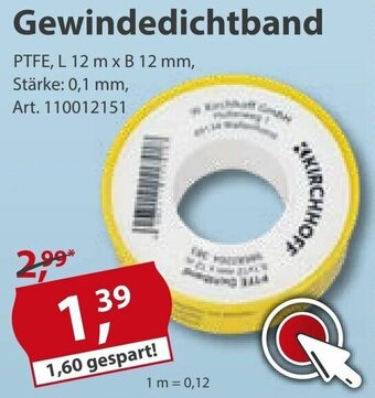 Sonderpreis Baumarkt Gewindedichtband Angebot