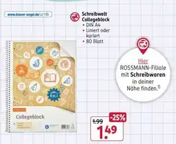 Rossmann Schreibwelt Collegeblock Angebot