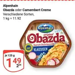 Globus Alpenhain Obazda oder Camembert Creme Angebot