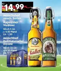 Hol'ab Getränkemarkt Mönchshof o. Kapuziner Weißbier o. Mönchhof Hell/Naturradler Zitrone Angebot