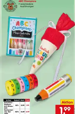 Netto Marken-Discount Abc champions schultütenradierer, anti-stressstift Angebot