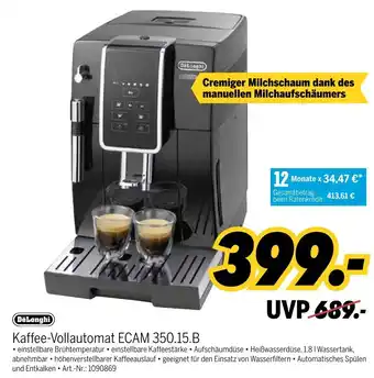 MEDIMAX DeLonghi Kaffee Vollautomat ECAM 350.15.B Angebot