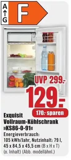 B1 Discount Baumarkt Exquisit Vollraum-Kühlschrank "KS86-0-91" Angebot