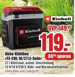 B1 Discount Baumarkt Einhell Akku-Kühlbox >>TE-COL 18/27 Li-Solo Angebot