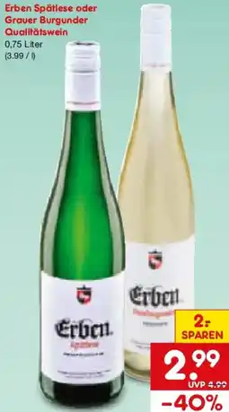 Netto Marken-Discount Erben Spätlese oder Grauer Burgunder Qualitätswein Angebot