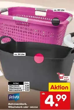 Netto Marken-Discount Priva Mehrzweckkorb, Wäschekorb oder -wanne Angebot