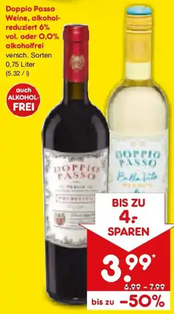 Doppio Passo Weine, alkoholreduziert 6% vol. oder 0,0% alkoholfrei