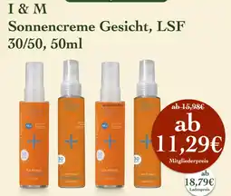 LPG Biomarkt I & M Sonnencreme Gesicht, LSF 30/50 Angebot