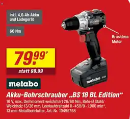toom Baumarkt metabo Akku-Bohrschrauber ,,BS 18 BL Edition" Angebot